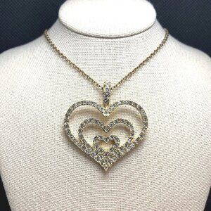 Nolan Miller Gold Tone Crystal Triple Heart Statement Pendant Necklace Size 18''